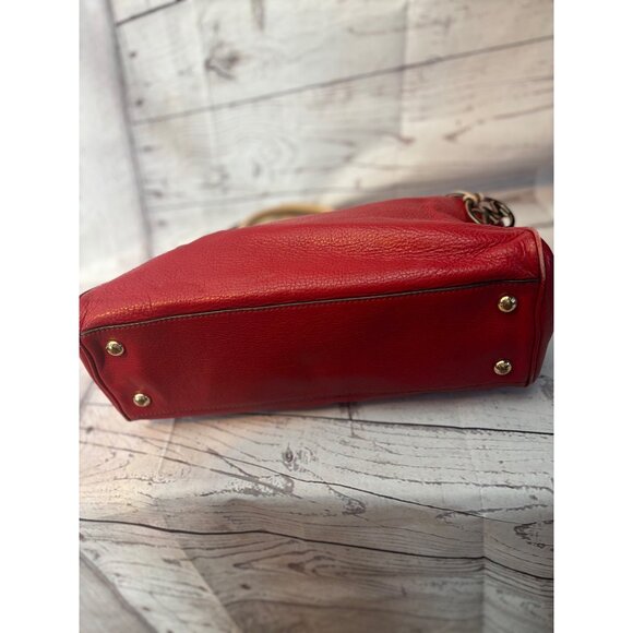 Michael Kors Pebbled Red Leather Medium Handbag Holiday Party Chic - Picture 8 of 12